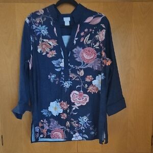 Chico's Navy Floral Tunic Top
